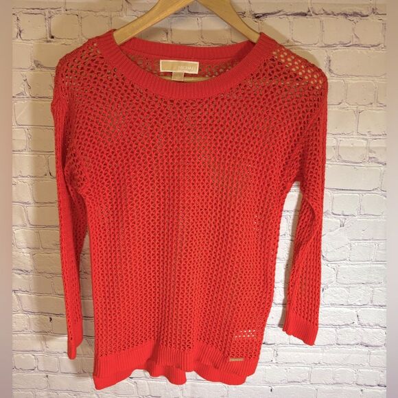Michael Kors Orange Open Knit Nautical Beachy Lightweight Sweater Coastal Size S - Picture 1 of 10